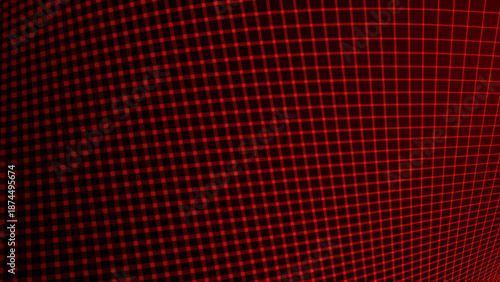 Red Glowing Cyber Wireframe Grid Background With Laser Lines. Retro Futuristic Perspective Game Backdrop For Posters, Banners, Wallpapers. Vector Illustration.