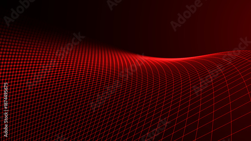 Red Glowing Cyber Wireframe Grid Background With Laser Lines. Retro Futuristic Perspective Game Backdrop For Posters, Banners, Wallpapers. Vector Illustration.