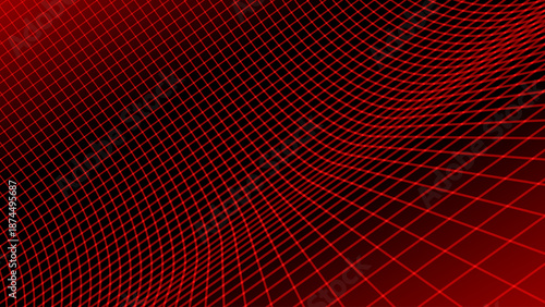 Red Glowing Cyber Wireframe Grid Background With Laser Lines. Retro Futuristic Perspective Game Backdrop For Posters, Banners, Wallpapers. Vector Illustration.