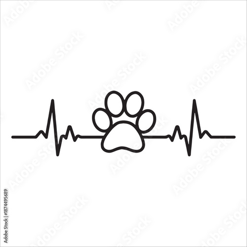 Heartbeat Line With Paw Print Icon