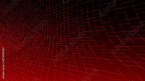 Red Glowing Cyber Wireframe Grid Background With Laser Lines. Retro Futuristic Perspective Game Backdrop For Posters, Banners, Wallpapers. Vector Illustration.