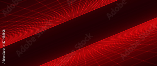 Red Glowing Cyber Wireframe Grid Background With Laser Lines. Retro Futuristic Perspective Game Backdrop For Posters, Banners, Wallpapers. Vector Illustration.