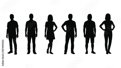 Silhouettes of diverse individuals isolated on white background, Vector