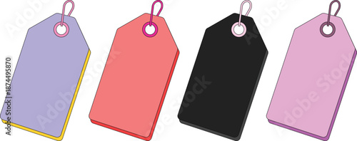 Colorful hanging price tag vector set. Clean retail label design for sale and product pricing. Ideal for ecommerce, shop, and promotional layouts.