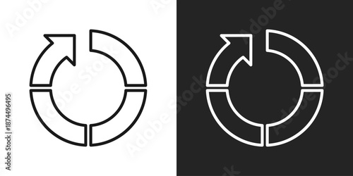 Donut Chart Icon In Black And White Line Style