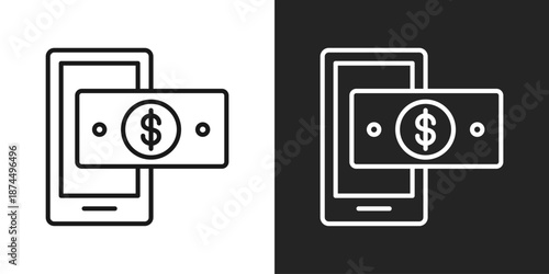 Mobile Banking Icon In Black And White Line Style