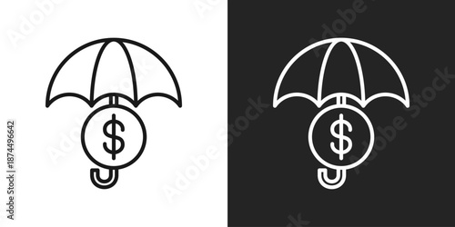 Investment Insurance Icon In Black And White Line Style