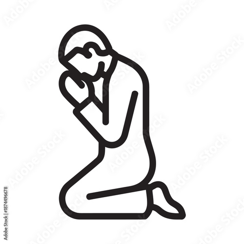 A simple line drawing of a person kneeling in a posture of grief