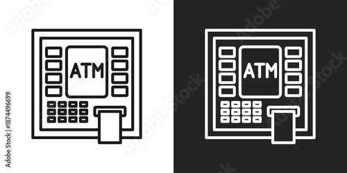 Atm Machine Icon In Black And White Line Style