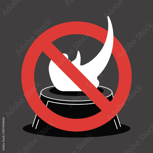 Graphic illustration featuring a white rhinoceros horn on a trophy pedestal crossed out by a large red prohibition symbol.