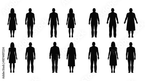 Silhouettes of people isolated on white background, Vector