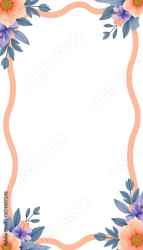 Elegant floral frame border with soft peach background for copy space or invitation design isolated on transparent background