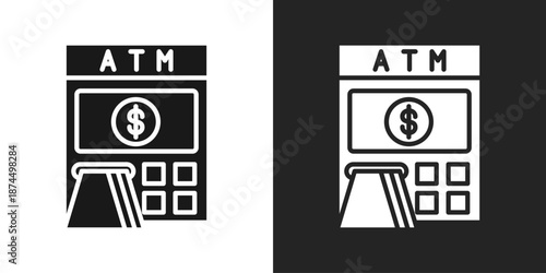 Atm Machine Icon In Black And White Glyph Style