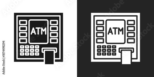 Atm Machine Icon In Black And White Glyph Style