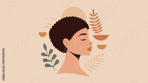 Serene woman with closed eyes surrounded by leaves and sun