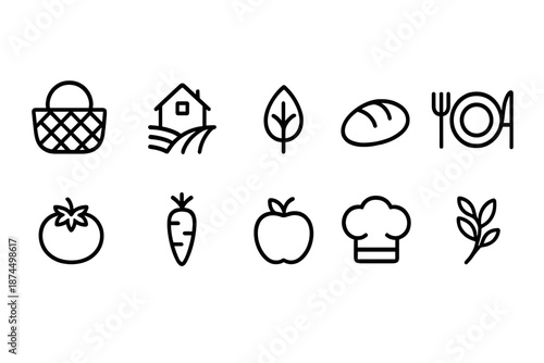 Food and agriculture icon set. Minimalist line icons for culinary and farming themes