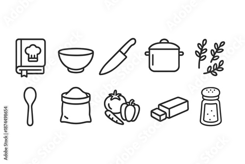 Cooking, culinary outline icon set. Kitchenware, tools, ingredients line icons collection