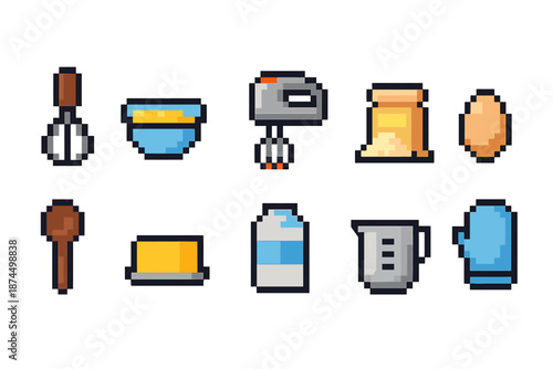 Cooking and baking tools icon set. Kitchen utensil flat icons collection