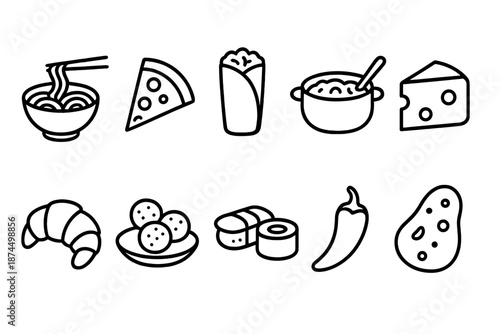 Food and cuisine outline icon set: delicious food symbol collection in line style