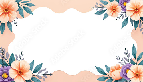 Elegant floral frame border with soft peach background for copy space or invitation design isolated on transparent background