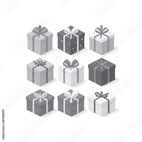Collection Of Gray Gift Boxes With Ribbons For Celebrations And Gifting