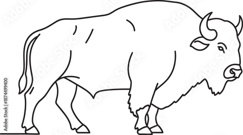 A simple line art illustration of a powerful bison standing in profile view Vector