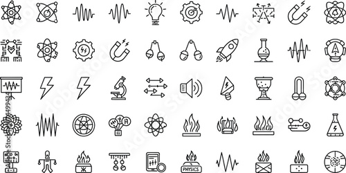 Collection of modern science and technology icons in line style