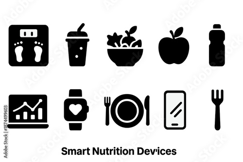 Smart nutrition icon set. Health, food tracking icons outline for wellness apps