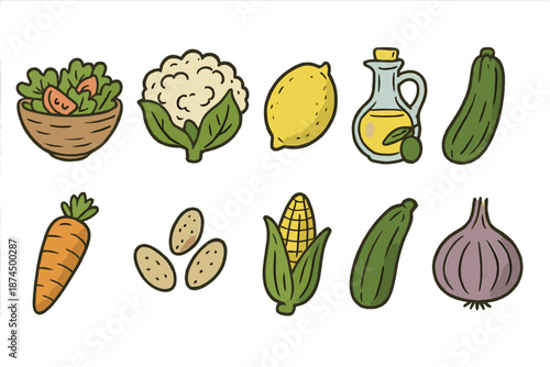 Vegetable health icon set. Flat style icons for nutrition and food concepts