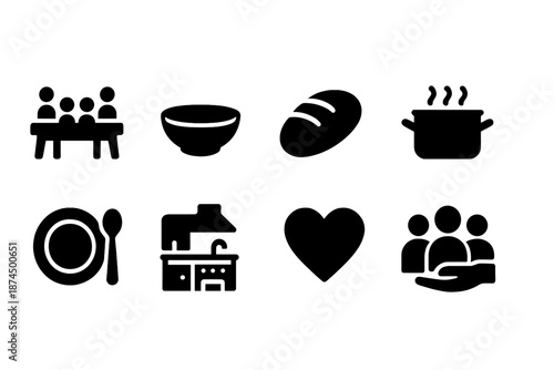 Family, kitchen, cooking, and dining solid icon set for home and lifestyle themes