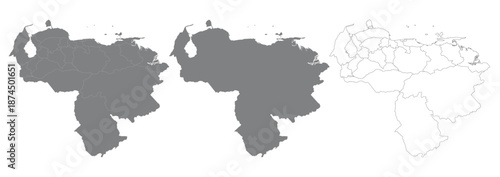 Detailed Vector Map of Venezuela with Administrative Boundaries outlined, easy to edit