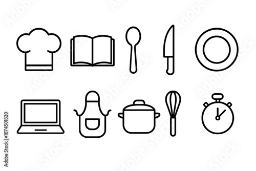 Cooking and kitchen linear icon set. Utensils, tools, and culinary essentials collection