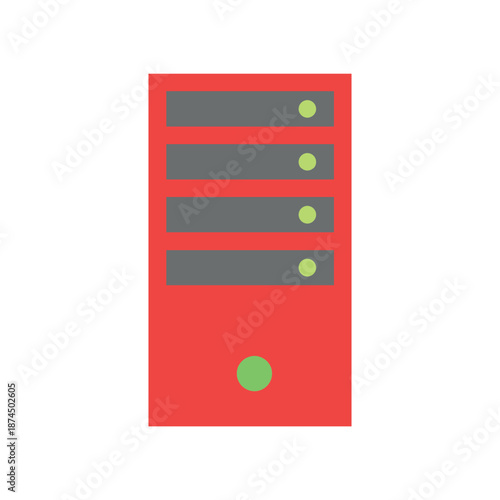 Red Computer Server Unit with Four Bays and Green Indicator Lights