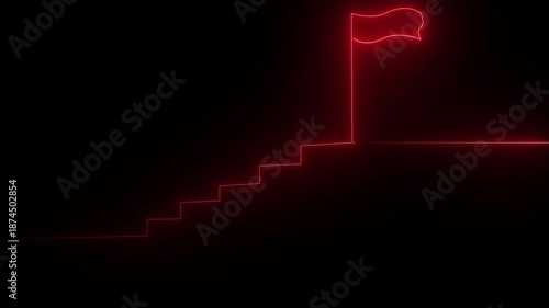 stairs icon sign icon animation on Glowing neon business graph chart concept . Business improve concept, market signs in neon lights Glowing neon line