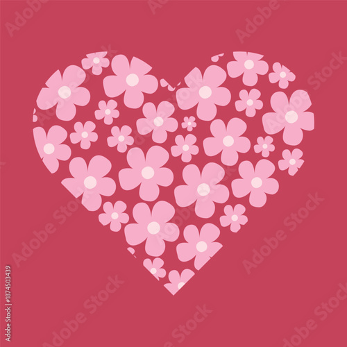 Heart for design. Valentine's Day with pink flowers. Heart-shaped flower set. Romantic decorative hearts, design template element. Isolated vector in a cartoon style.