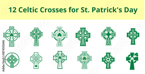12 Celtic crosses in green for St. Patrick's Day celebration  