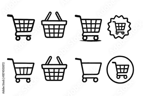 Shopping cart icon set. Simple outline icons for ecommerce and retail designs