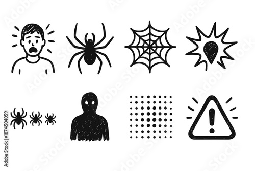 Horror outline icon set. Scary, halloween, spider, web, creepy, icon outline collection