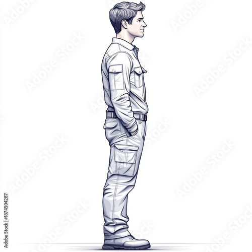 A young man in a stylish uniform shows professionalism and pride