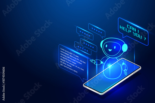 AI Chatbot Assistant on Smartphone with Glowing Speech Bubbles. symbolizing mobile AI support and virtual assistance.