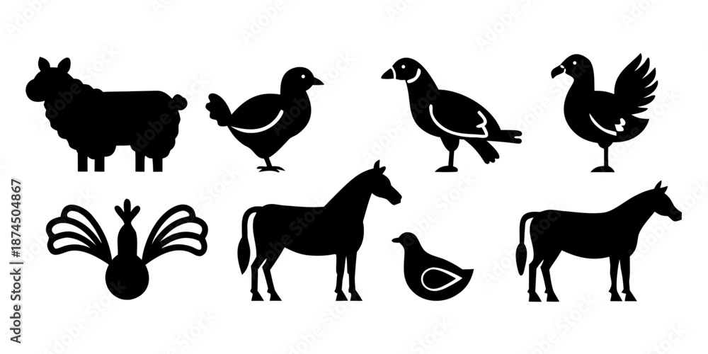 Fototapeta premium Silhouettes of various farm animals