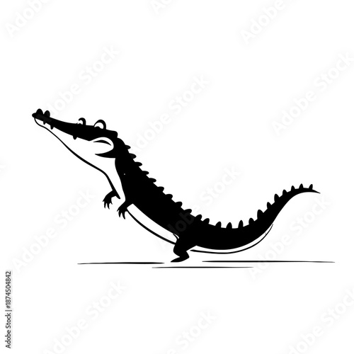 Crocodile. Crocodile simple black and white line art vector logo