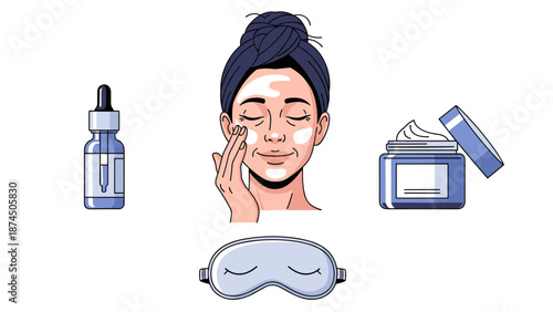 This clean illustration depicts a focused woman working diligently on a tablet at a desk, with a coffee mug nearby, symbolizing digital productivity.