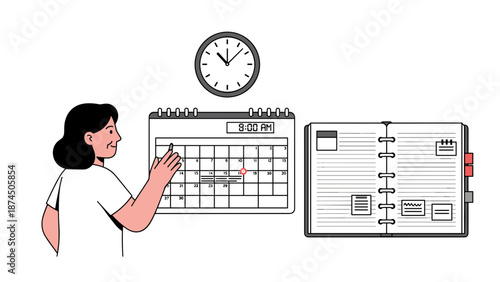 This warm illustration portrays a focused young woman diligently working on her laptop at a desk, enjoying a hot beverage under the soft glow of a lamp.