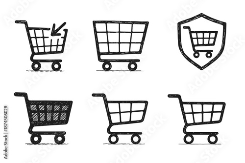 Shopping cart outline icon set. E-commerce and retail icons flat collection.