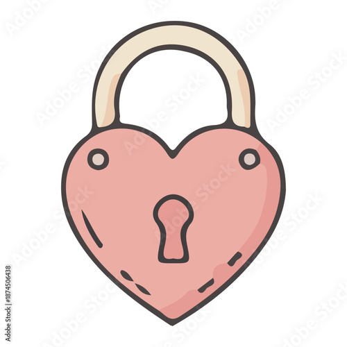 Romantic red heart-shaped padlock illustration. Vector graphic of a love lock symbol, perfect for Valentine's Day designs, wedding security concepts, and romantic commitment metaphors. Isolated flat d
