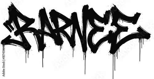 Black graffiti word B A R N E Z with dripping paint and splatter effect BARNEZ white