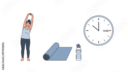 A minimalist outline illustration depicts essential kitchen or bar area furniture, including a counter, stool, sink unit, and cabinet.