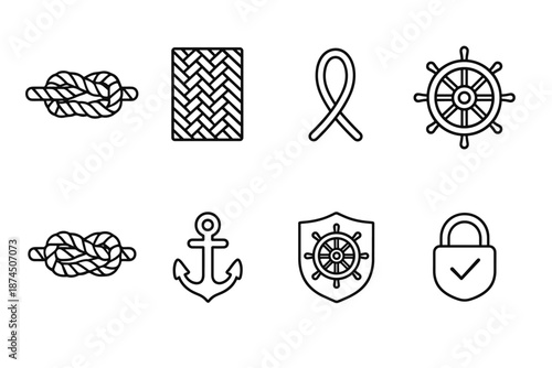 Nautical, marine outline icon set. Navigation, sailing symbols collection in outline style