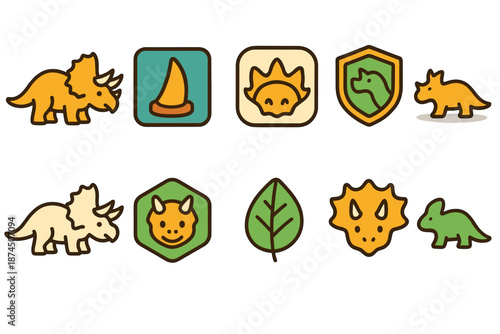 Dinosaur, prehistoric flat icon set. Dinosaur icons for kids, education, and learning